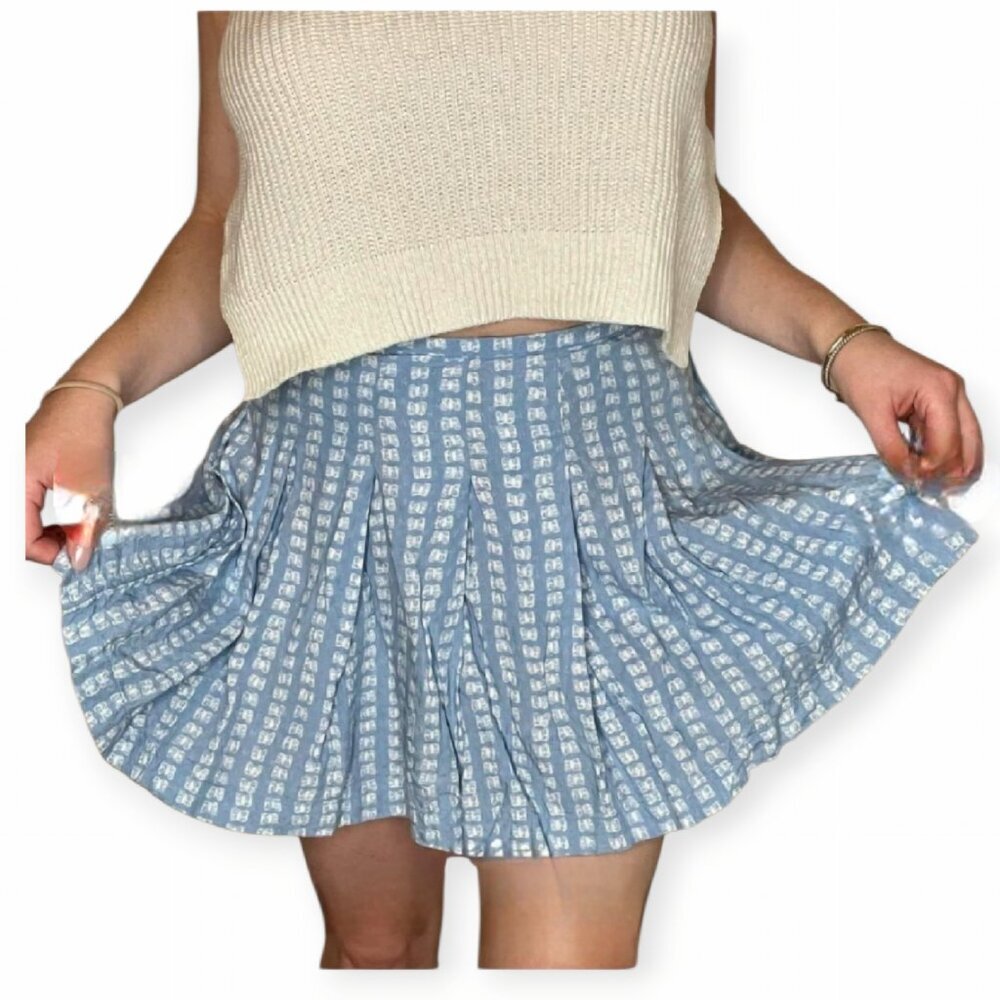 Urban Outfitters Cecile Pleated Mini Skirt Sky Blue High Waisted A Line Size S - Picture 3 of 10
